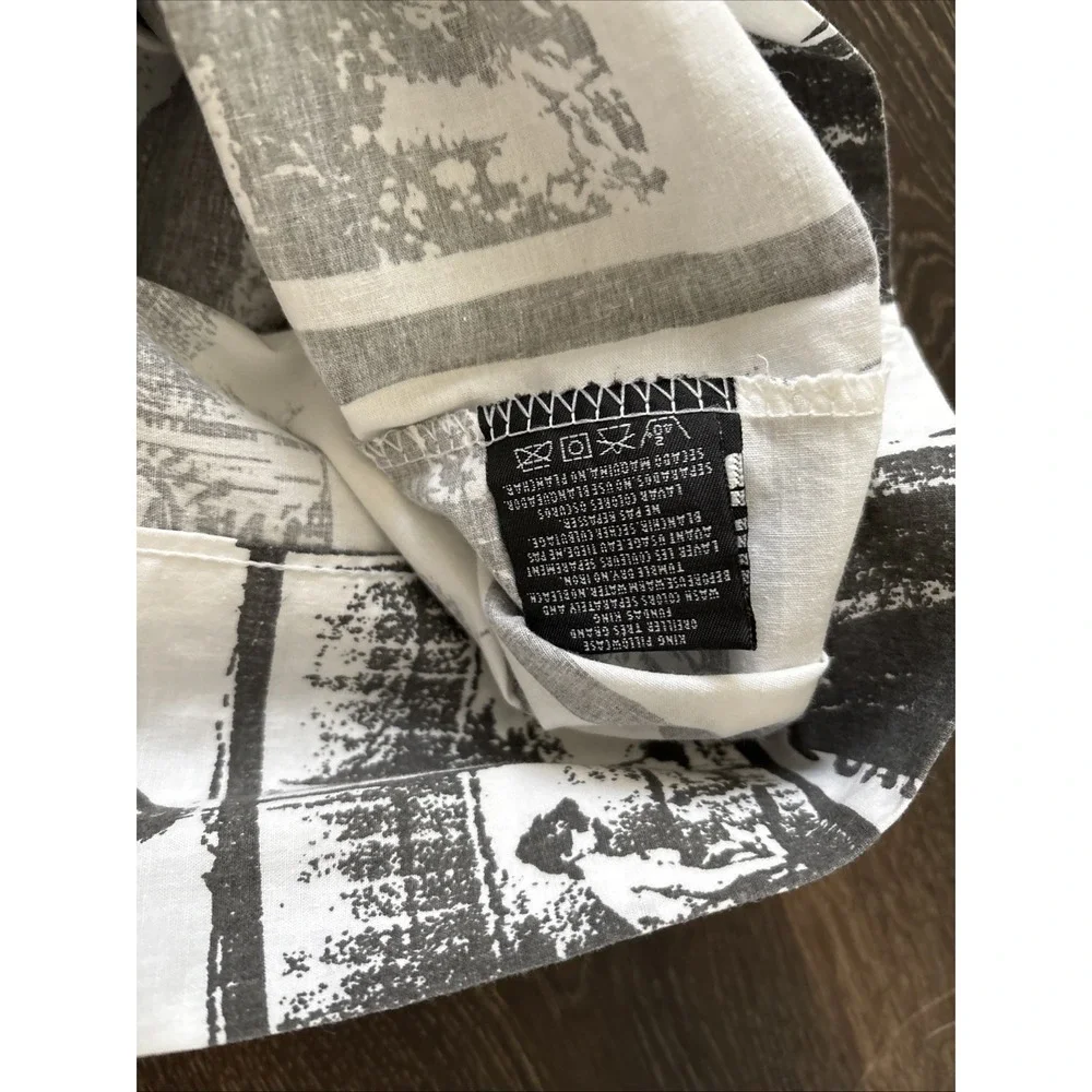 2 Vintage Ralph Lauren Black White Newspaper Print Long King Pillow Case Polo